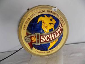 lot 112 image: 18 12 Lit Schlitz Beer Sign