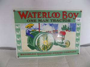 lot 139 image: Tin sign Waterloo Boy One Man Tractor