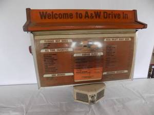 lot 212 image: Vintage Lighted A&W 2 sided menu board with speaker