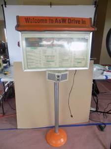 lot 213 image: Vintage Lighted A&W 2 sided menu board with speaker