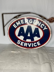 lot 153 image: 2 sided AAA porcelain sign Emergency Sign