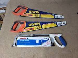 2 New Hand Saws, 1 New Hacksaw