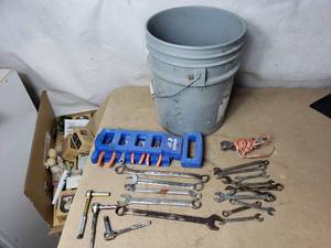 5 Gal Pail with Various Wrenches and Tools
