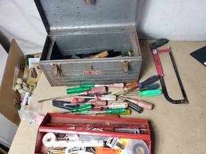 Craftsman Toolbox with Lots of Screwdrivers, Hacksaw and Other Items