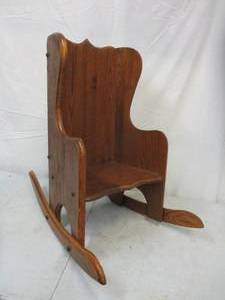 lot 9 image: Vintage Childs Wood Rocker. Oak.