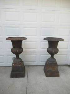 lot 40 image: Vintage Cast Iron Planters Urns and Bases