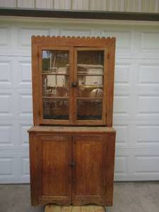 lot 78 image: Vintage Primitive Jelly Cupboard Cabinet. 2 pieces.Farmhouse Style.