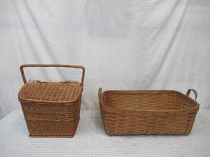 lot 90 image: Lot of vintage Baskets Sewing Basket & Long Basket.