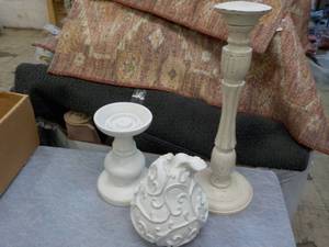 2 Wood Candle Holders and Fruit D...