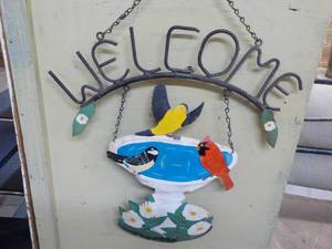 Welcome with Birds Hanging Metal Si...