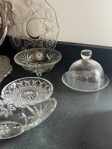 lot 29 image: Cut Glass Serving Dishes & Silver Tray