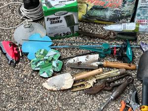 lot 97 image: Garden Tools, Bird Feeders and Pot