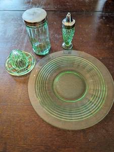 Collection Of Green Depression Glass