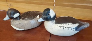 Two Hand Painted Wooden Duck Decoys By W. Tainter