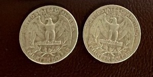 LOT OF 2 SILVER QUARTERS FROM 1960S