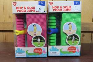 lot 4 image: Hop and Squeak Pogo Jumper For Kids 5 Pogo Stick Indoor or Outdoor - Set Of 2