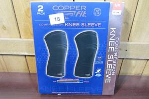 lot 18 image: Copper Fit - Compression Knee Sleeve - 2 Pack - SM 12 - 16