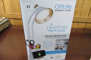 lot 37 image: OttLite LED Desk Space Organizer Lamp - 3 Brightness Levels Storage Charger