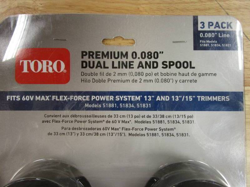 lot 618 image: 2 Packages of - Toro 0.080 in. 60V 13 in. and 15 in. Flex-Force Trimmers Replacement Spool (3-Pack)