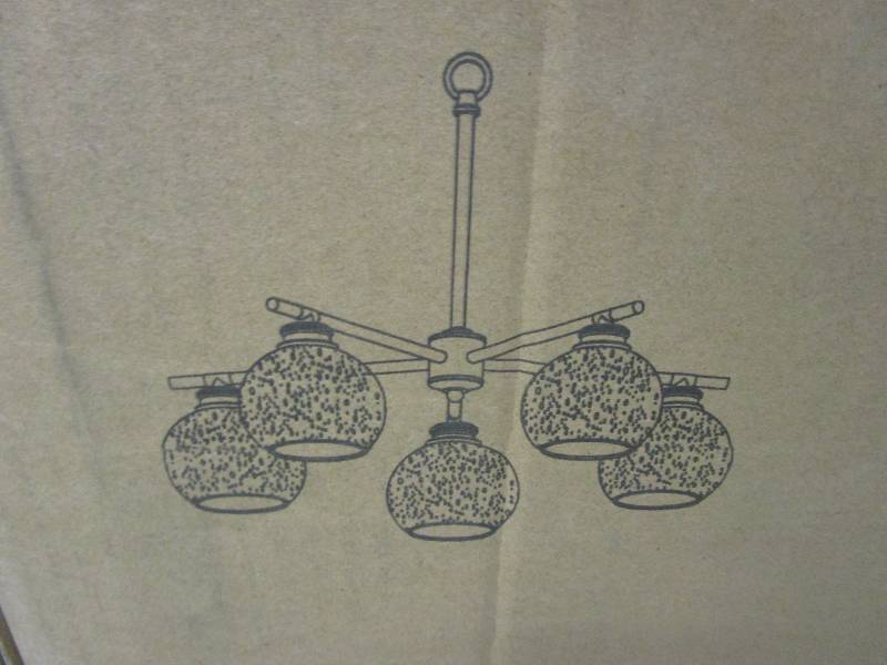 lot 368 image: Contemporary 5 - Light Hand Blown Glass Globes With Bubbles Chandelier in Black (OPEN BOX)