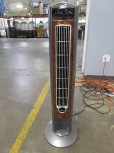 lot 32 image: Lasko - Wind Curve Oscillating Tower Fan with Nighttime Setting - Gray, MISSING REMOTE, Works Well - SOLD AS IS