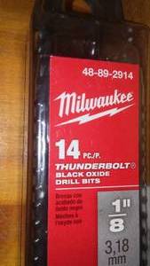 lot 43 image: Milwaukee Black Oxide Drill Bits and More.