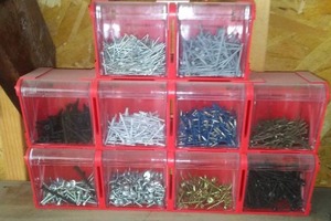 lot 53 image: Storage Bins (10). Plus, Hardware.