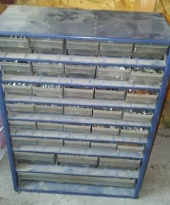 lot 83 image: Metal Storage Parts Cabinet Plus Contents.