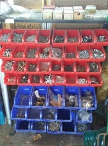 lot 171 image: Bin Hardware Stand With Contents. WOW