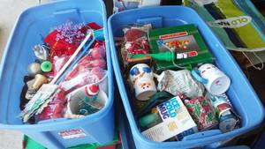 lot 198 image: Christmas Decor In (2) Blue Totes.