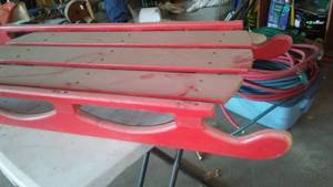 lot 338 image: Red Sled, Wooden. More decor than function.