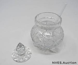 lot 26 image: Footed Crystal jam or honey with lid and spoon