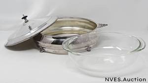 lot 52 image: silver plate with top chafer and pyrex base