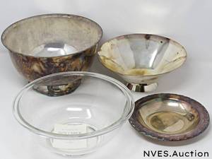 lot 70 image: Rogers silver plate candy dish silver plate deep base bowl Punch bowl with pyrex inset