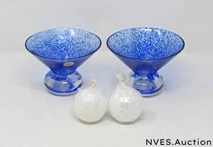 lot 107 image: Lead free Crystal Handcrafted in Poland with Candles NIB Blue Colored mouthblown Set of BLOCK Brand Candle Votives with Candles