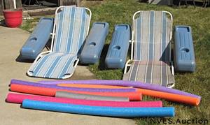 lot 193 image: 2 floating loungers and pool noodles