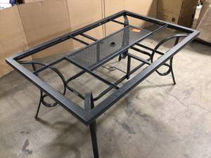 Hampton Bay Crestridge Steel Rectangular Outdoor Patio Dining Table Missing Tile Top Customer Returns See Pictures