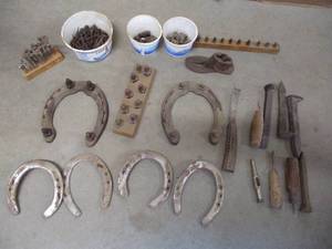 Horseshoes, studs, tools, and miscellaneous iron