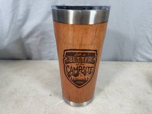 lot 49 image: New Camping Themed Stainless Steel Tumbler with Lid