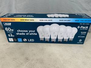 lot 143 image: New 6 Pack LED 60 watt Choose Your Shade Light Bulbs