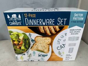 lot 207 image: New Camping Themed 12 Piece Dinnerware Set