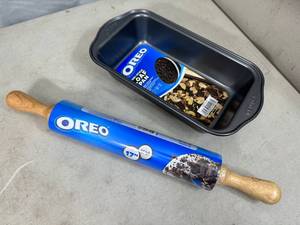 lot 234 image: New Oreo Branded Loaf Pan and Silicone Rolling Pin