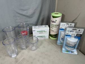 lot 247 image: New Tervis Cups, Sandwich Bags, Refrigerator Filters, Produce Bags