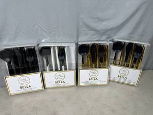 lot 249 image: 4 New Sets of Plastic Reusable Flatware