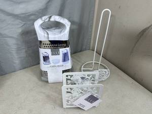 lot 251 image: New Designer Paper Towel Holder, Napkin Holder, 4 Sided Grater with Container