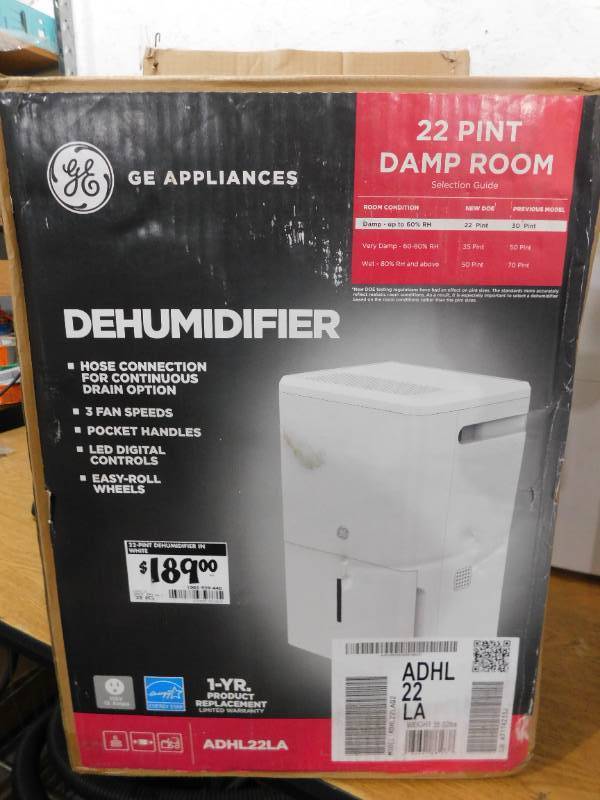 22 pt. Dehumidifier with Smart Dry for Bedroom, Basement or Damp Rooms up  to 1500 sq. ft. in White, ENERGY STAR