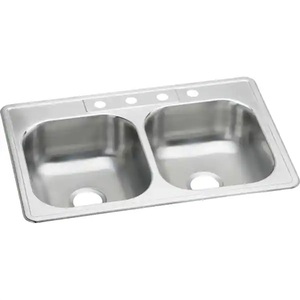 lot 166 image: Glacier Bay 33 in. Drop in Double Bowl 22 Gauge Stainless Steel Kitchen Sink with 4-Holes
