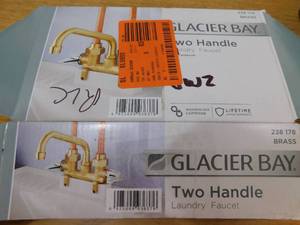 lot 187 image: New  Glacier Bay 2-Handle Laundry Faucet in Rough Brass