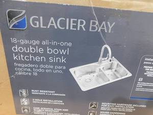 lot 40 image: Glacier Bay All in-One 33 in. Drop-inUndermount Double Bowl 18 Gauge Stainless Steel Kitchen Sink with Pull-Down Faucet