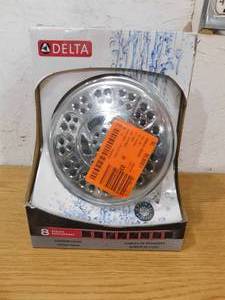 lot 71 image: Delta 8-Spray Patterns 1.75 GPM 6 in. Wall Mount Fixed Shower Head in Chrome